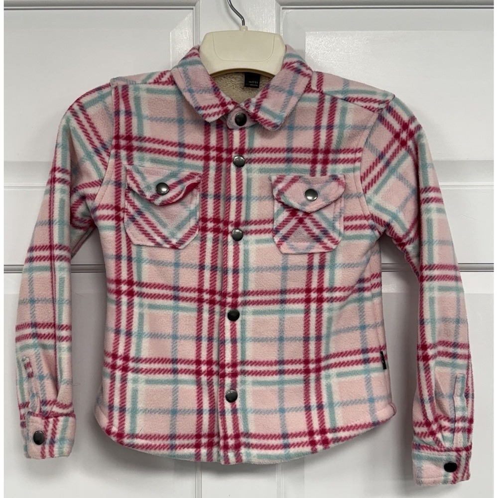 Eddie Bauer Girls Sherpa Lined Shacket 6/6X Shirt Jacket Snap Pink Plaid